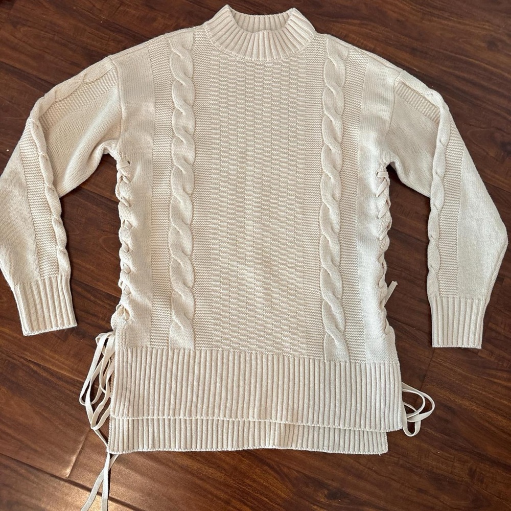 Women's Cream Sweater with Cable Knit Design